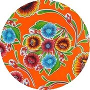 Rond Mexicaans tafelzeil floral oranje (120cm)