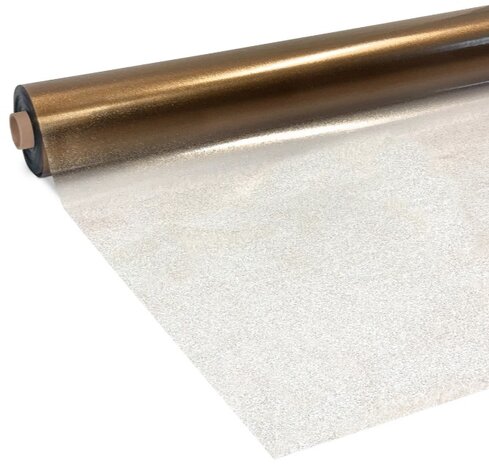 Rond transparant tafelzeil glitters goud (140cm) 